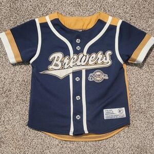 Milwaukee Brewers Navy & Gold Kids Baseball Jersey